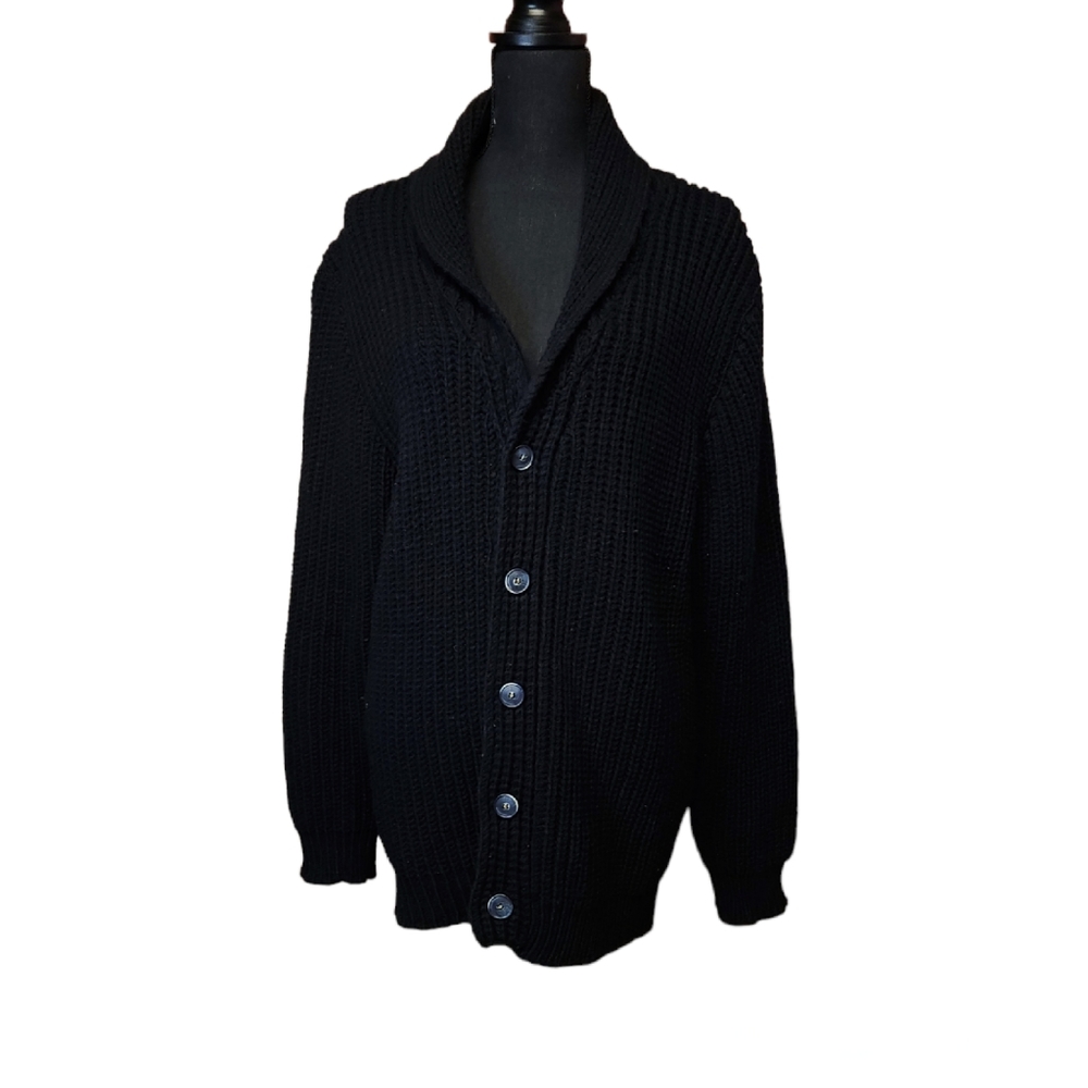 ROMEO GIGLI Wool Black Chunky Knit Slouchy Oversized Boyfriend Cardigan Sweater